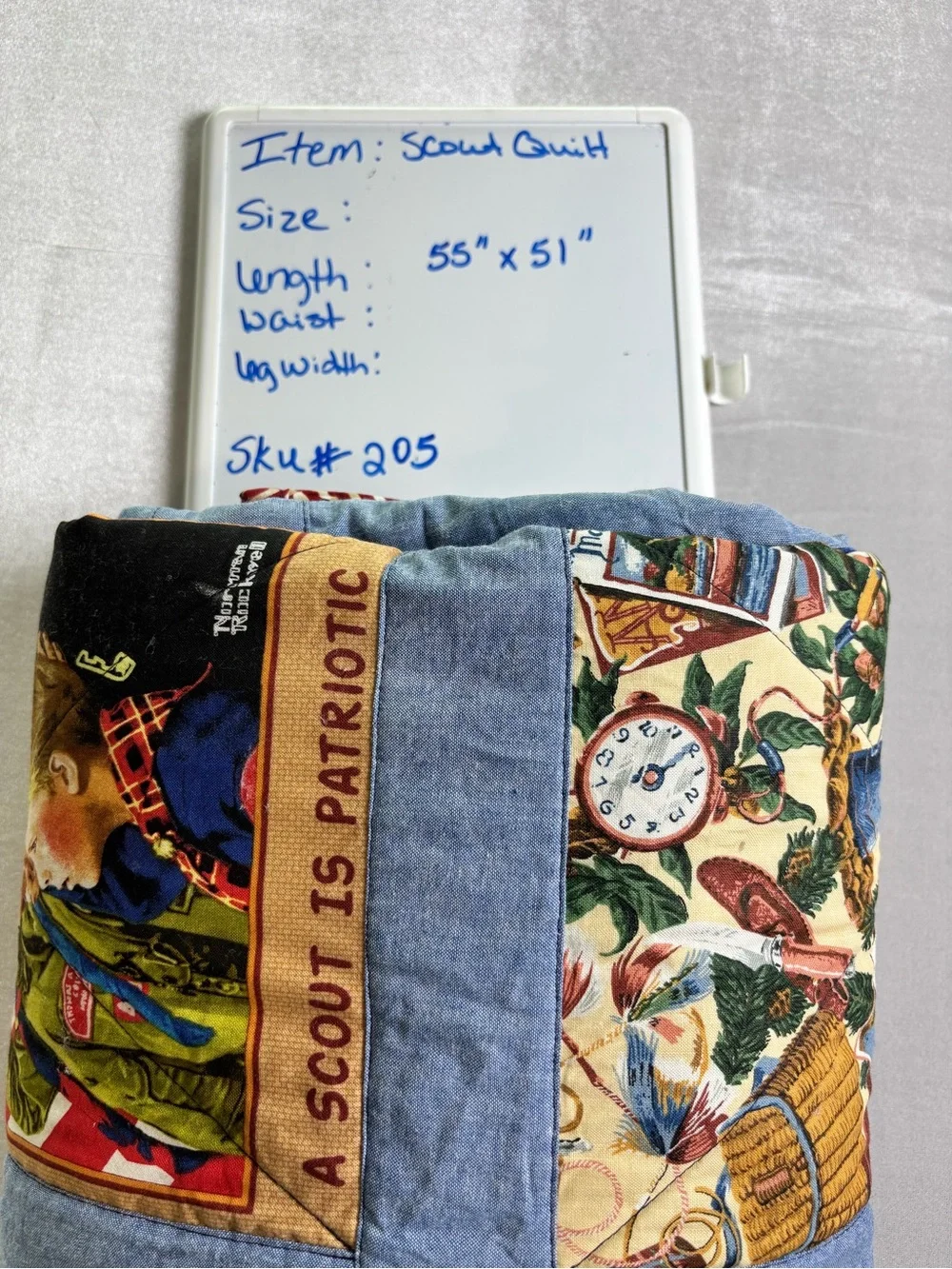 Handmade Boy Scouts Quilt 55x51 Patriotic Patchwork Camping Scout Throw Blanket